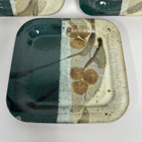 Studio Art Pottery Set Of 3 Glazed Earthy Boho Small Plates Signed Hutten - Picture 2 of 8